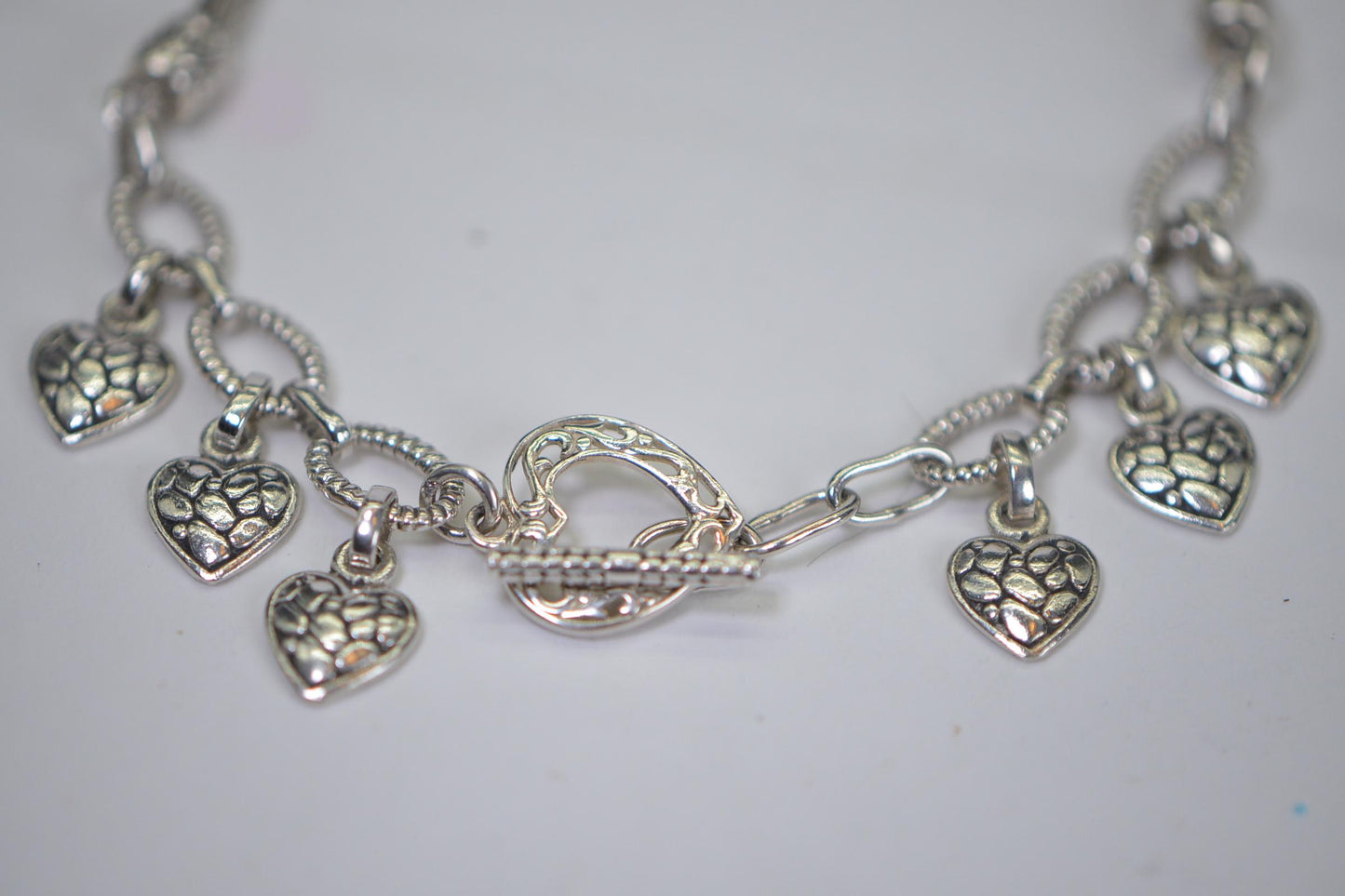 Sterling Silver Heart Charm Bracelet: Viking Weave Dangle Bracelet