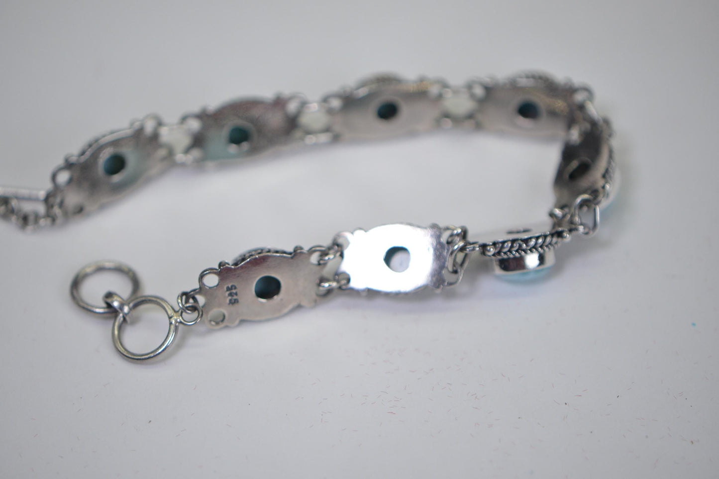 Larimar Bracelet  Solid  Sterling Silver Bezel Set Oval Stone Natural Gemstone Bracelet