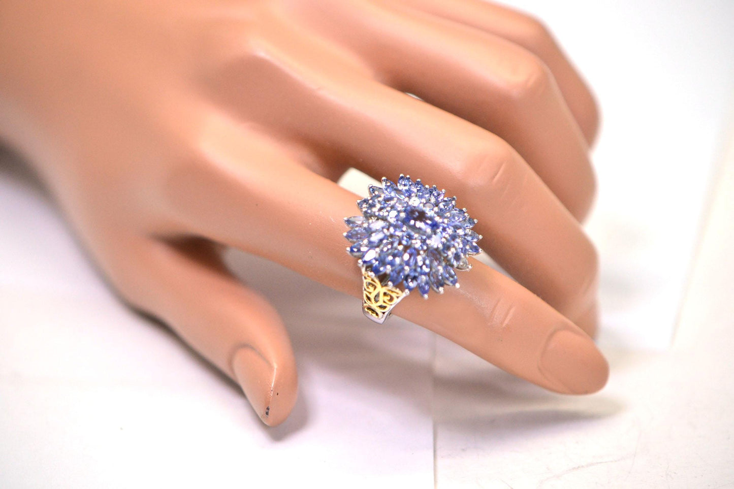 Natural Tanzanite Cluster Ring: Sterling Silver Cocktail Ring, December Birthstone