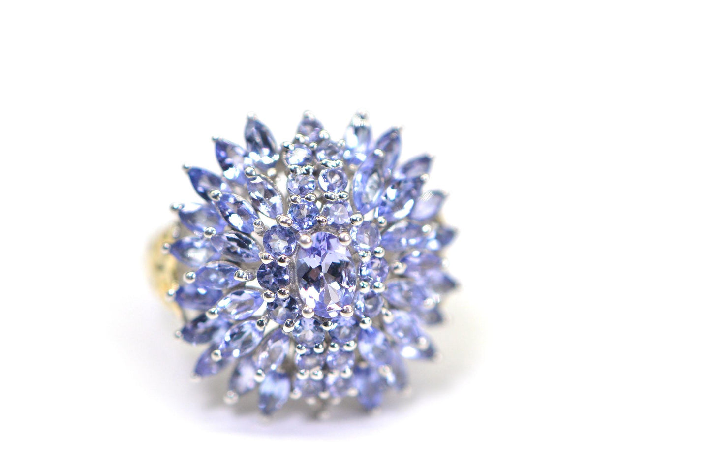 Natural Tanzanite Cluster Ring: Sterling Silver Cocktail Ring, December Birthstone