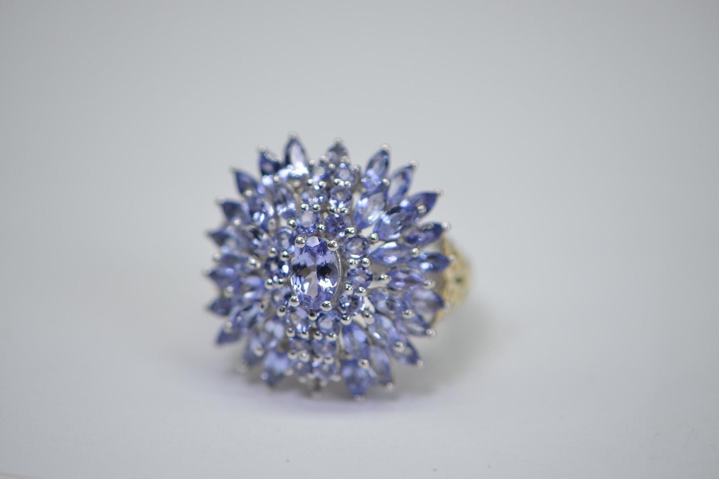 Natural Tanzanite Cluster Ring: Sterling Silver Cocktail Ring, December Birthstone