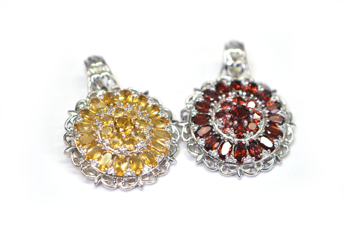Circle Large Pendant Genuine Garnet Multistone Cluster Enhancer Pendant Mandala