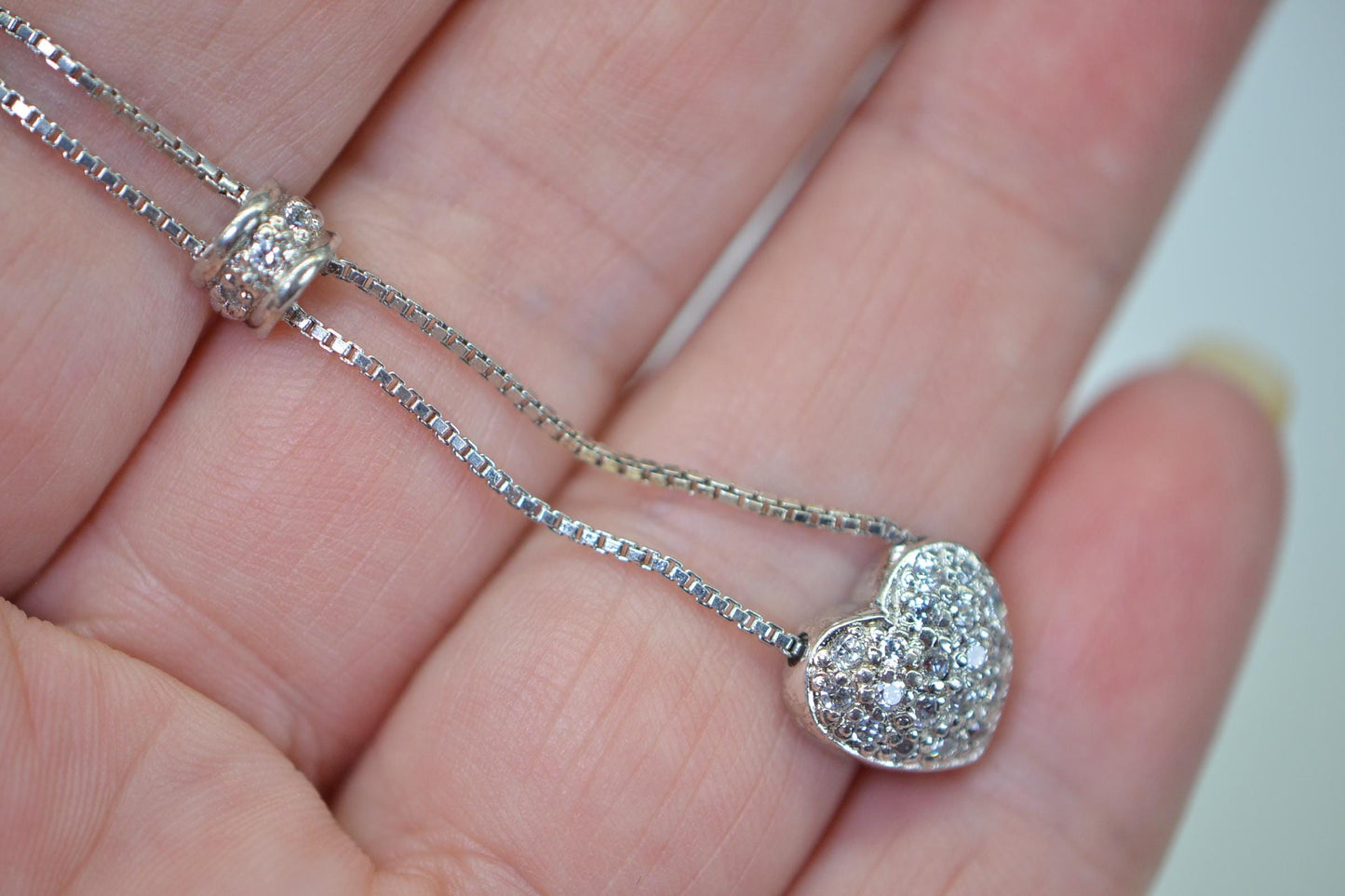 Scatter Diamond Heart Necklaсe Sterling silver Vintage Necklace Lariat  Gift For Daugther Delicate necklace