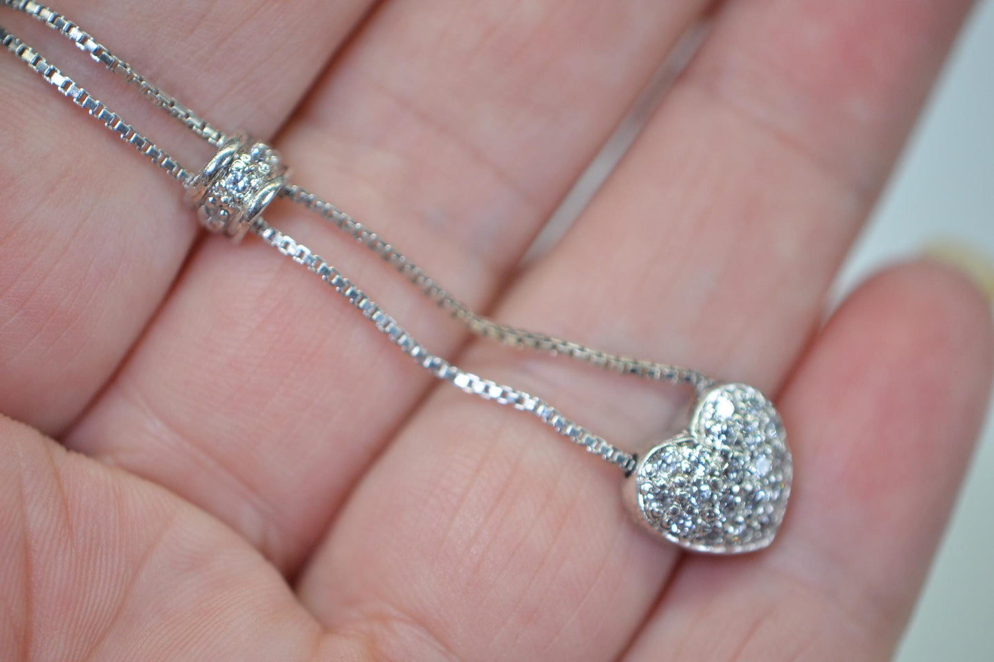 Scatter Diamond Heart Necklaсe Sterling silver Vintage Necklace Lariat  Gift For Daugther Delicate necklace