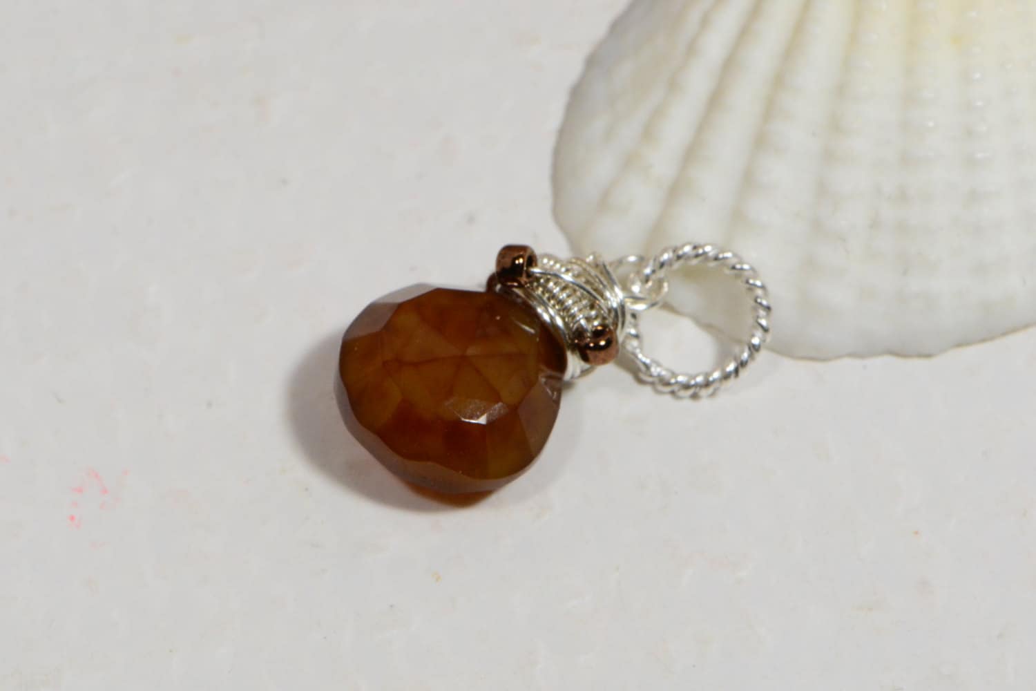 Carnelian Briolette Pendant: Sterling Silver Wire Wrapped Dangle