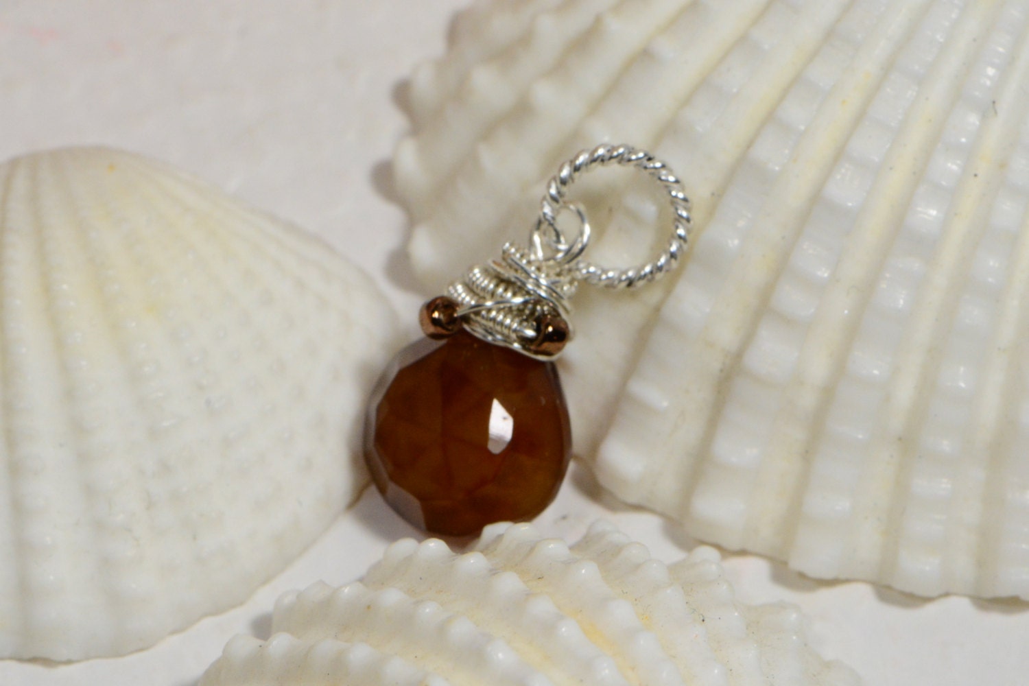 Carnelian Briolette Pendant: Sterling Silver Wire Wrapped Dangle