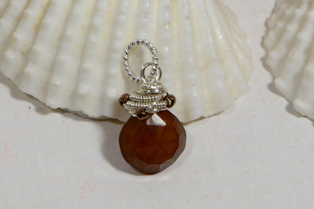 Carnelian Briolette Pendant: Sterling Silver Wire Wrapped Dangle