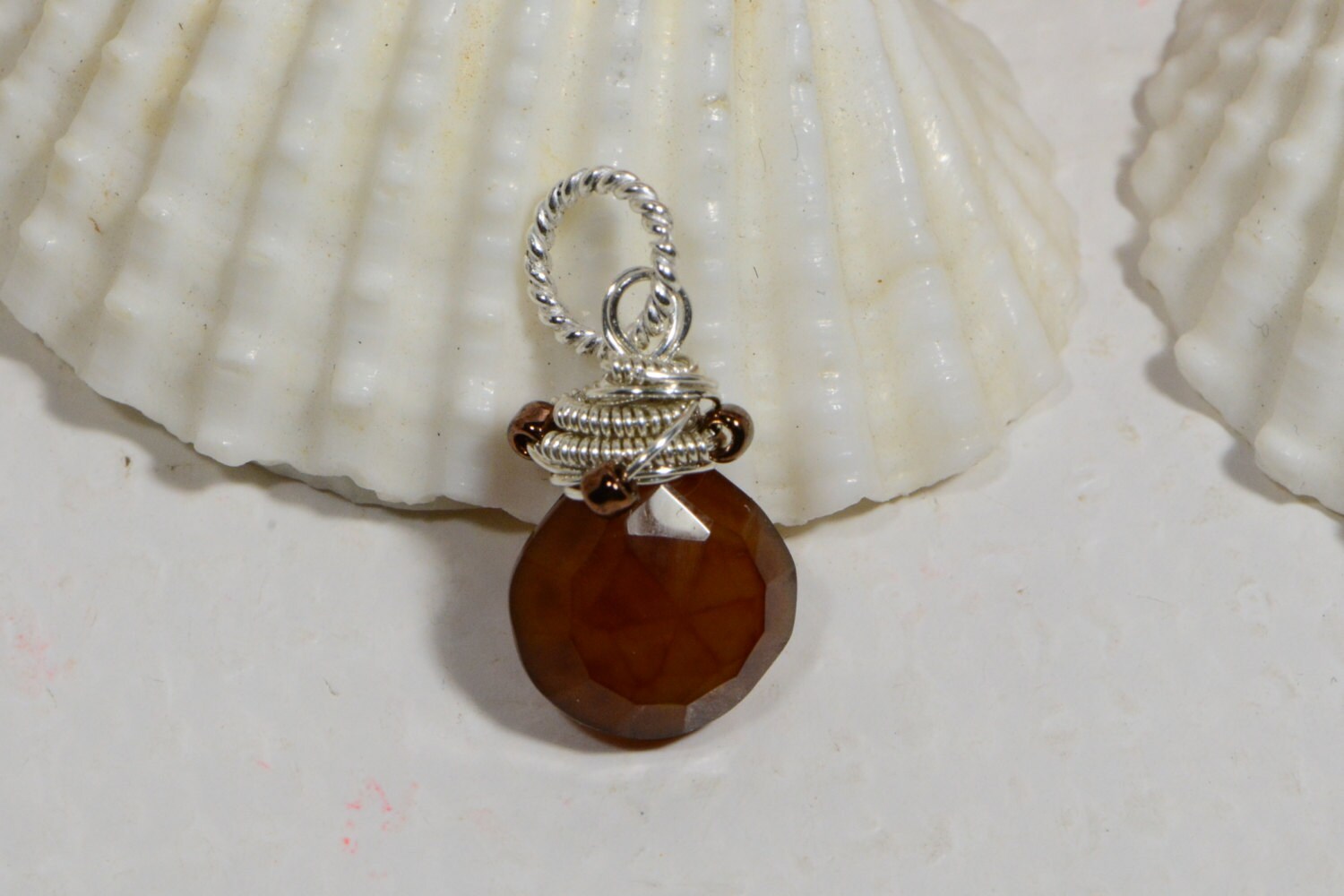 Carnelian Briolette Pendant: Sterling Silver Wire Wrapped Dangle