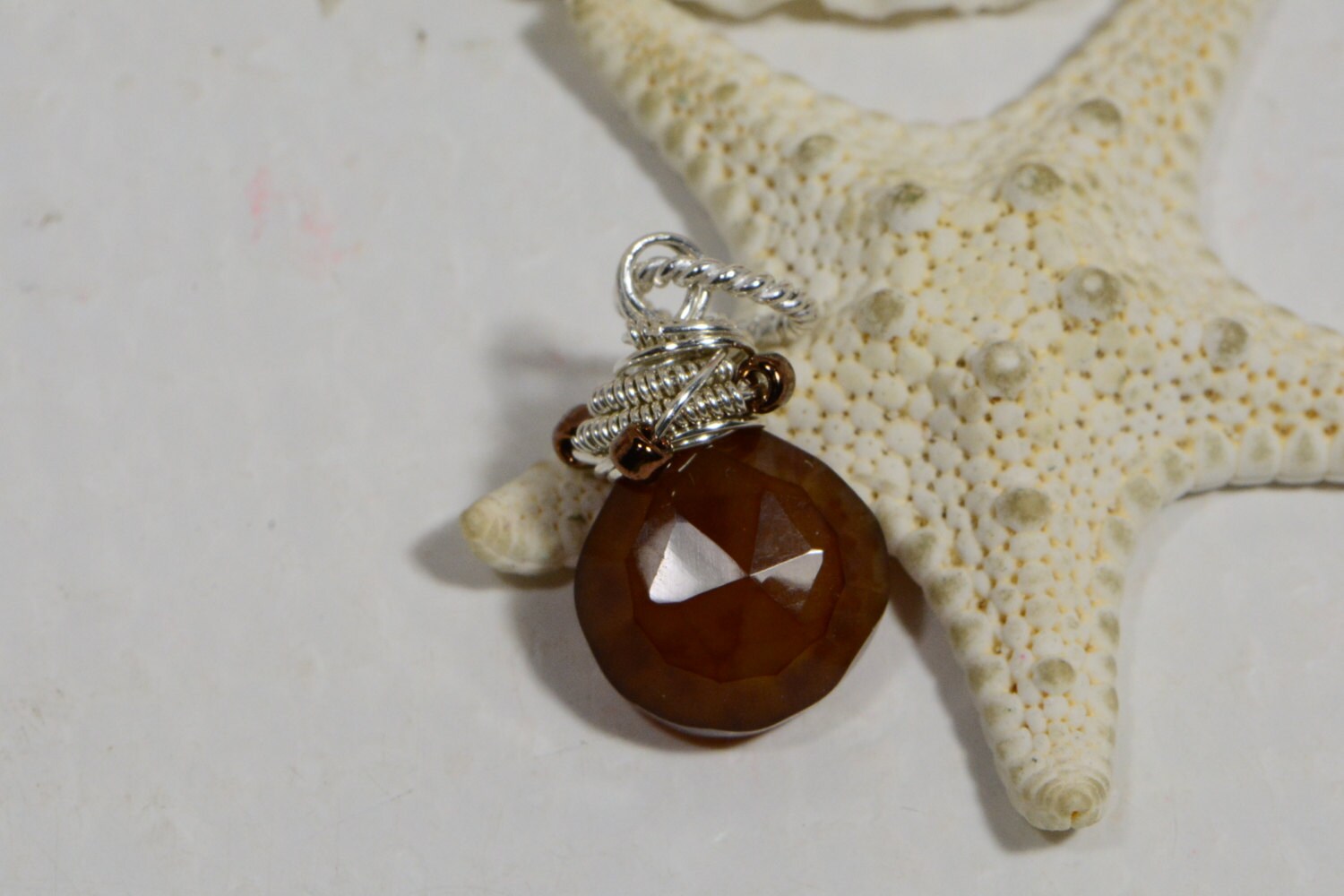 Carnelian Briolette Pendant: Sterling Silver Wire Wrapped Dangle