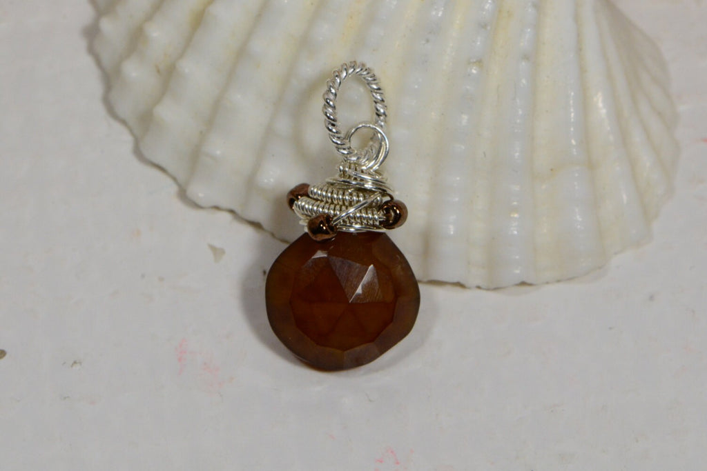 Carnelian Briolette Pendant: Sterling Silver Wire Wrapped Dangle