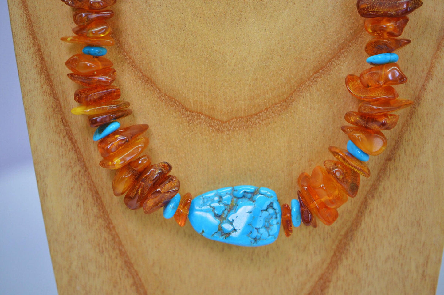 Sleeping Beauty Turquoise & Raw Amber Necklace: Sterling Silver Toggle