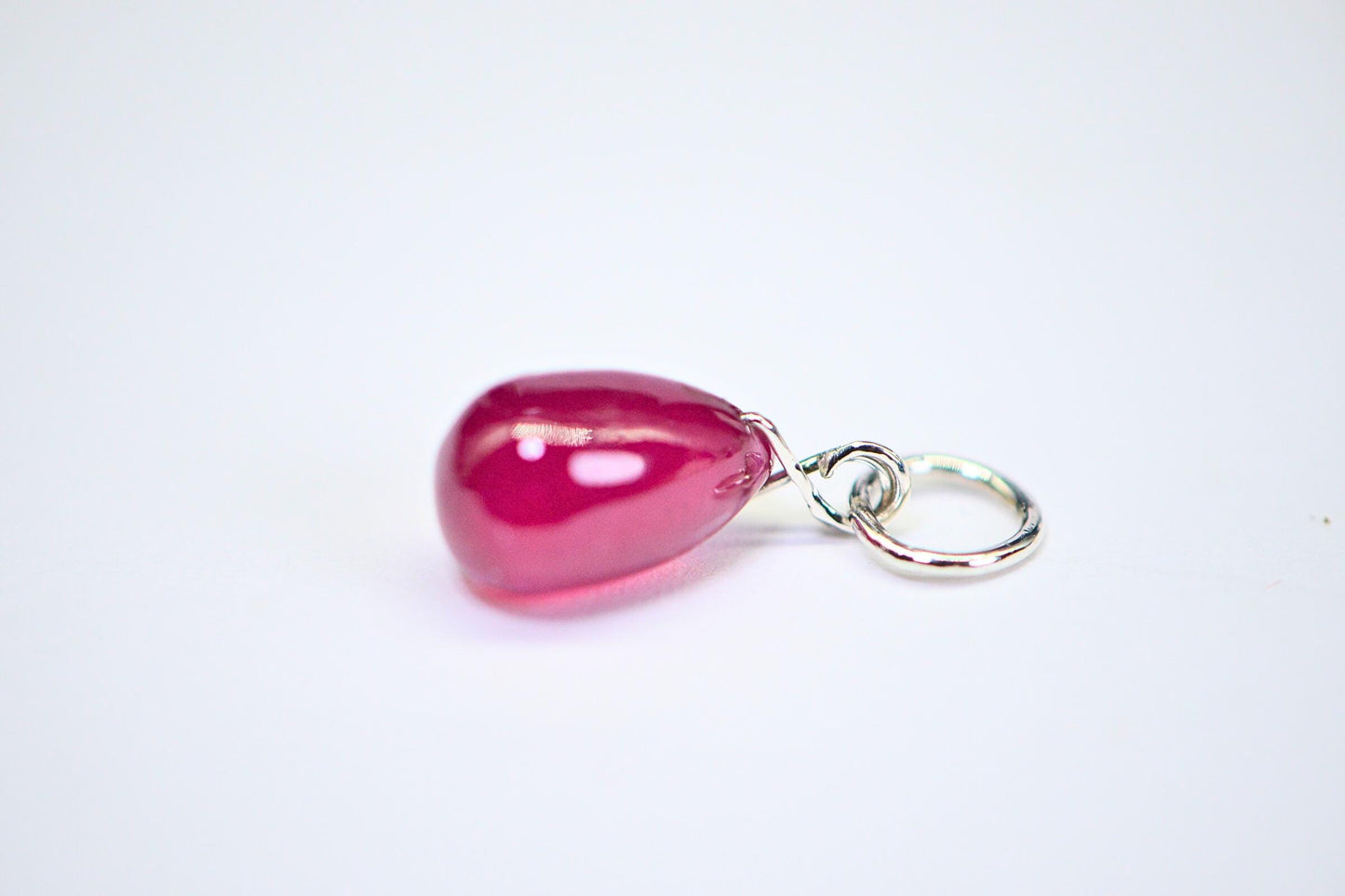 Handmade Raspberry Ruby Sterling Silver Teardrop Pendant - July Birthstone