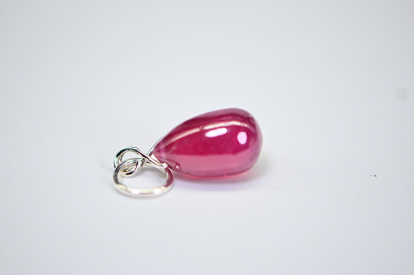 Handmade Raspberry Ruby Sterling Silver Teardrop Pendant - July Birthstone