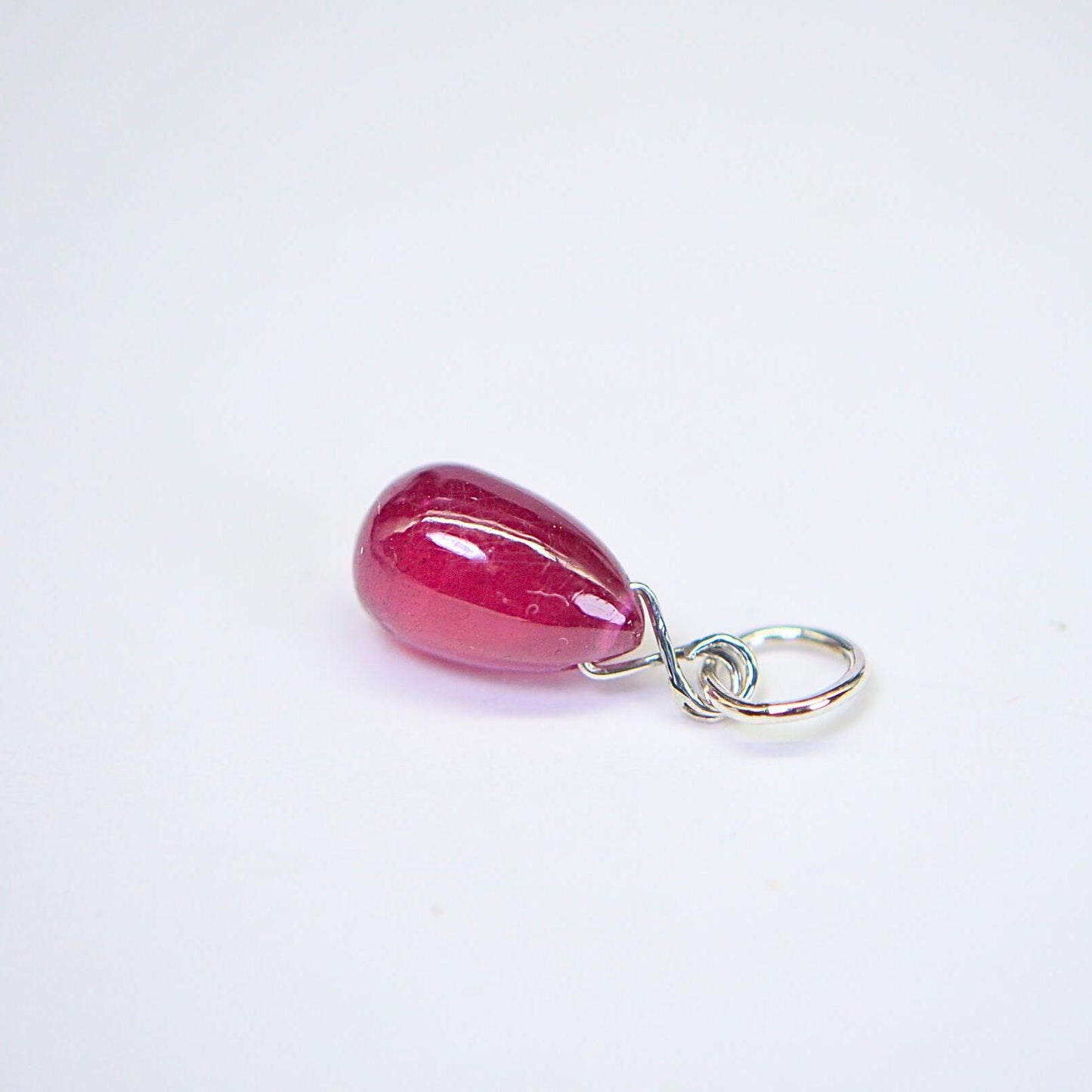 Handmade Raspberry Ruby Sterling Silver Teardrop Pendant - July Birthstone