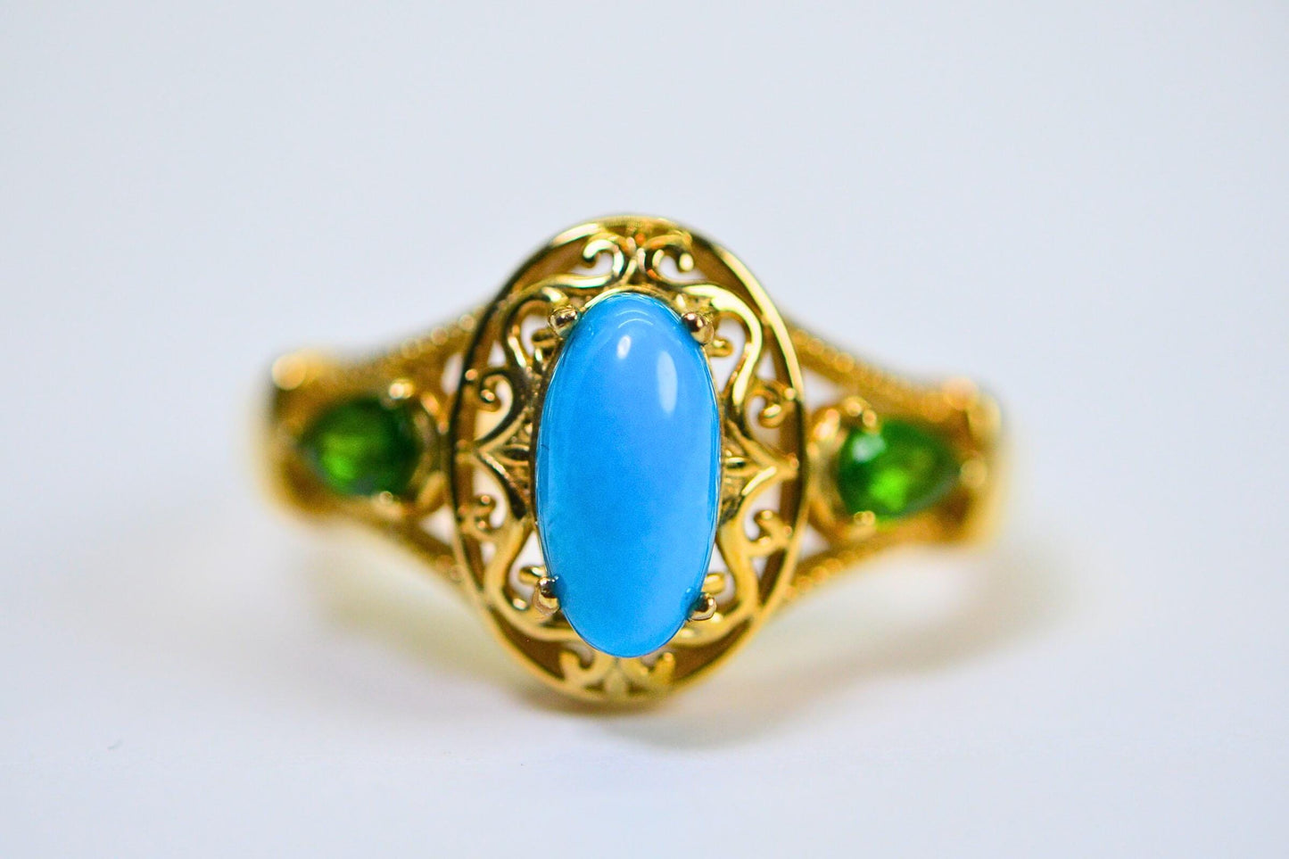 Arizona Sleeping Beauty Turquoise Ring Triplet Stone 14K Yellow Gold Over Sterling Silver