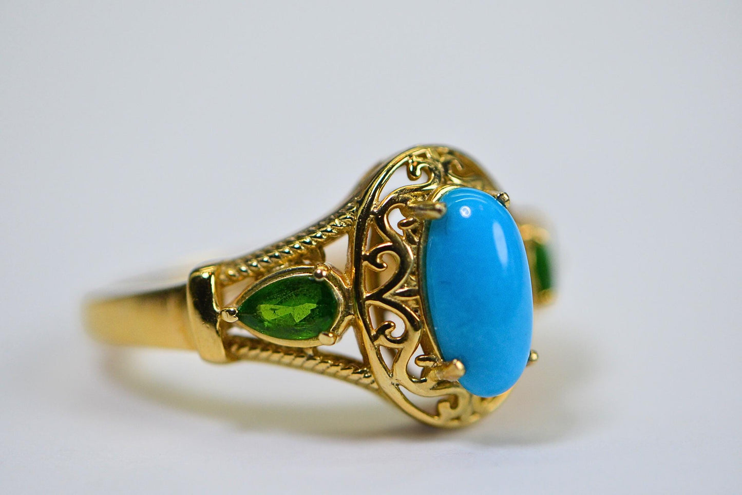 Arizona Sleeping Beauty Turquoise Ring Triplet Stone 14K Yellow Gold Over Sterling Silver