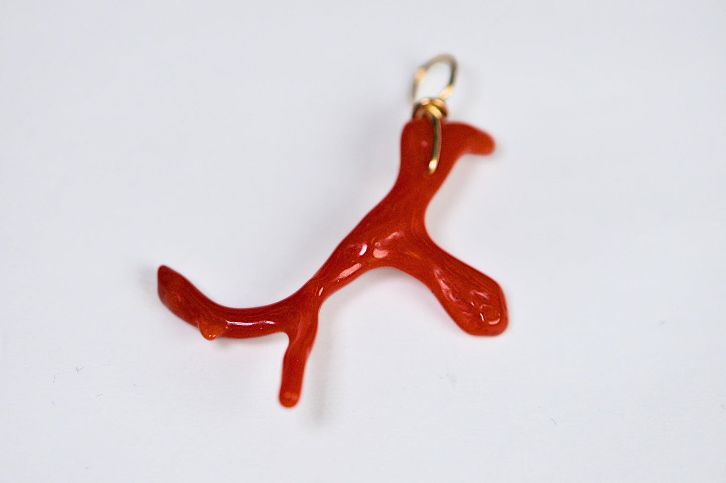 14K Gold Mediterranean Coral branch Red Orange Pendant Charm Minimalist Tiny Coral