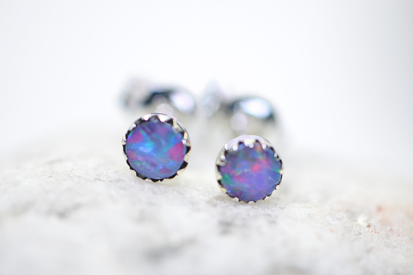Extra Tiny Australian Black Opal Stud Earrings  Post Earrings Gemstone Jewelry Birthstone October