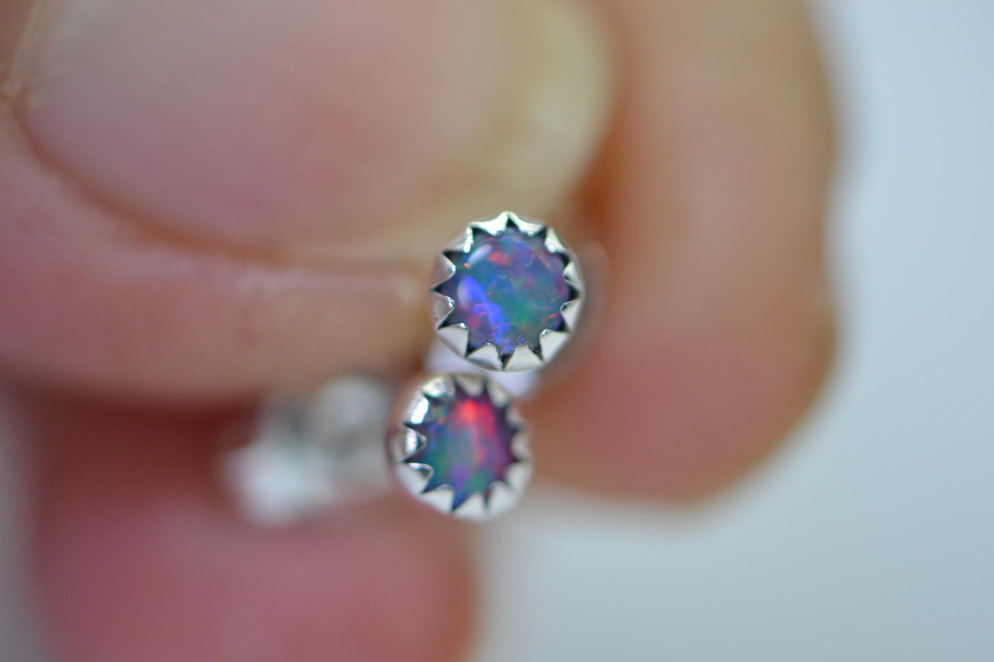 Extra Tiny Australian Black Opal Stud Earrings  Post Earrings Gemstone Jewelry Birthstone October