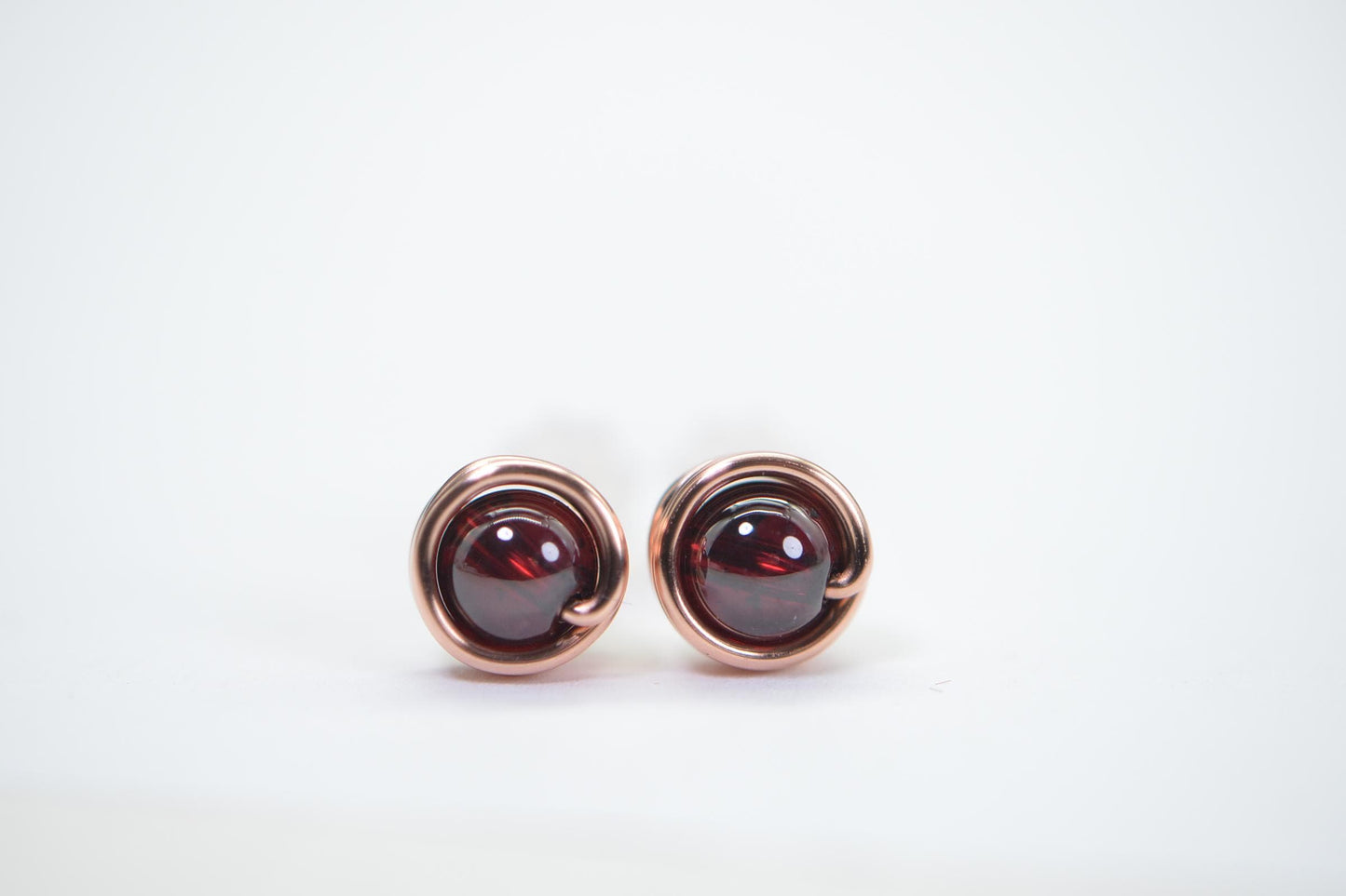 Red Garnet Copper wire wrapped studs earring Garnet post earrings Gift for her