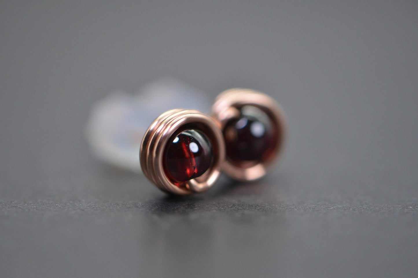 Red Garnet Copper wire wrapped studs earring Garnet post earrings Gift for her
