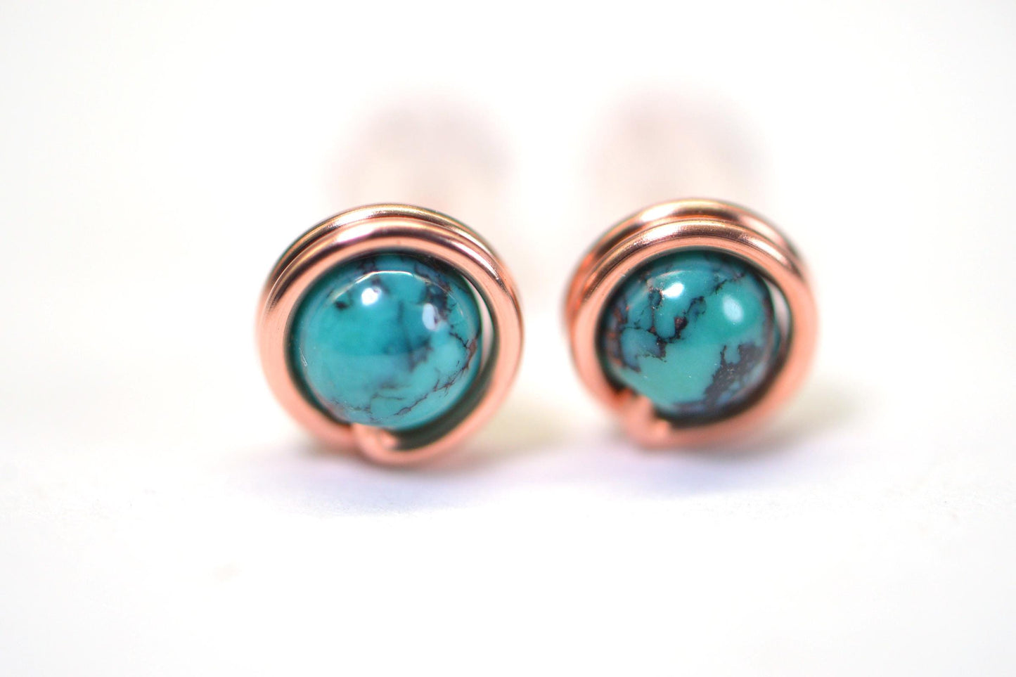 Copper wire wrapped studs earring Turqouise post earrings Gift for her