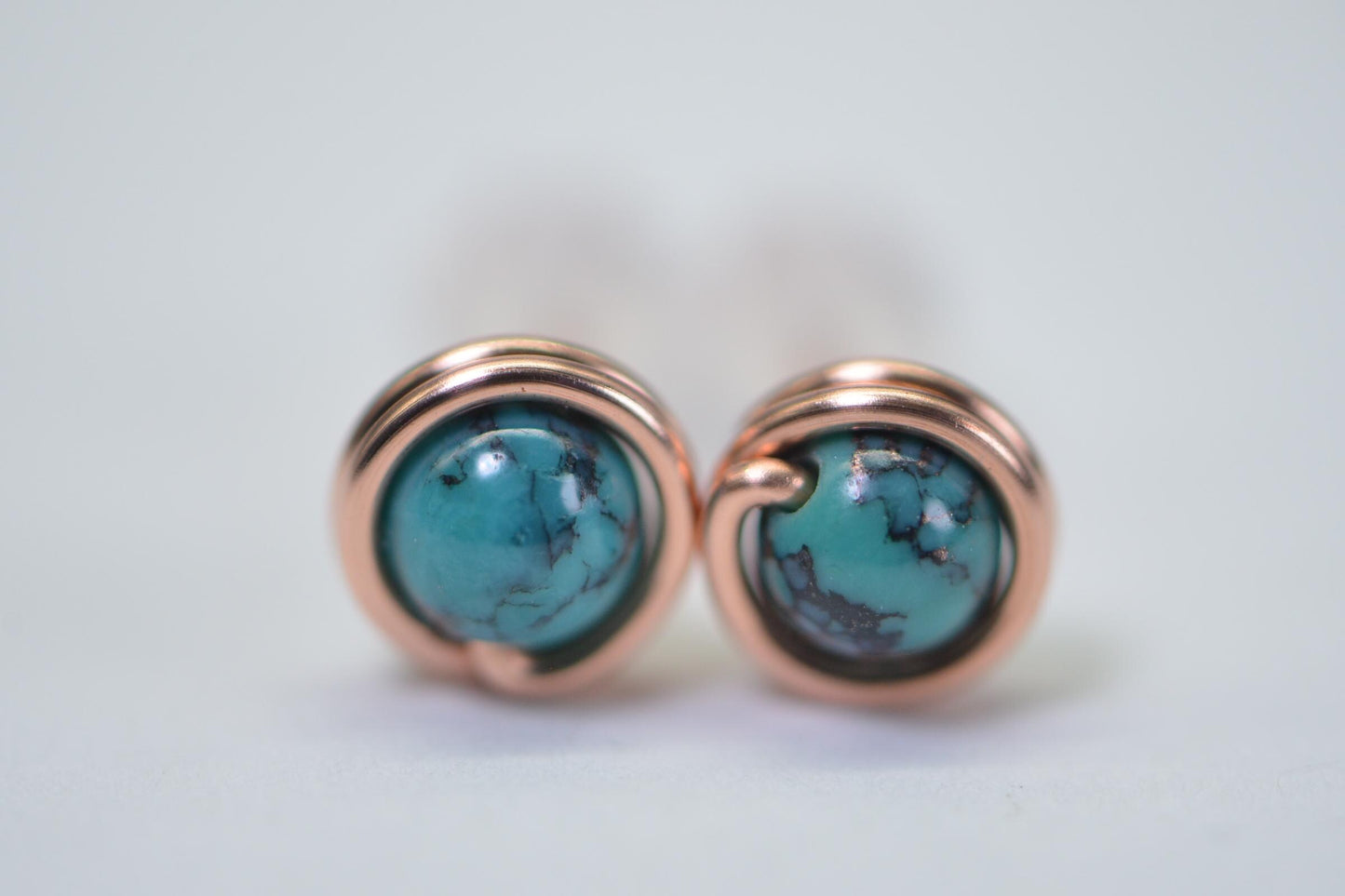 Copper wire wrapped studs earring Turqouise post earrings Gift for her