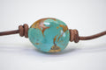 Natural  Kingman Turquoise Large Stone On Leather Choker  Necklace Single Bead Knotted