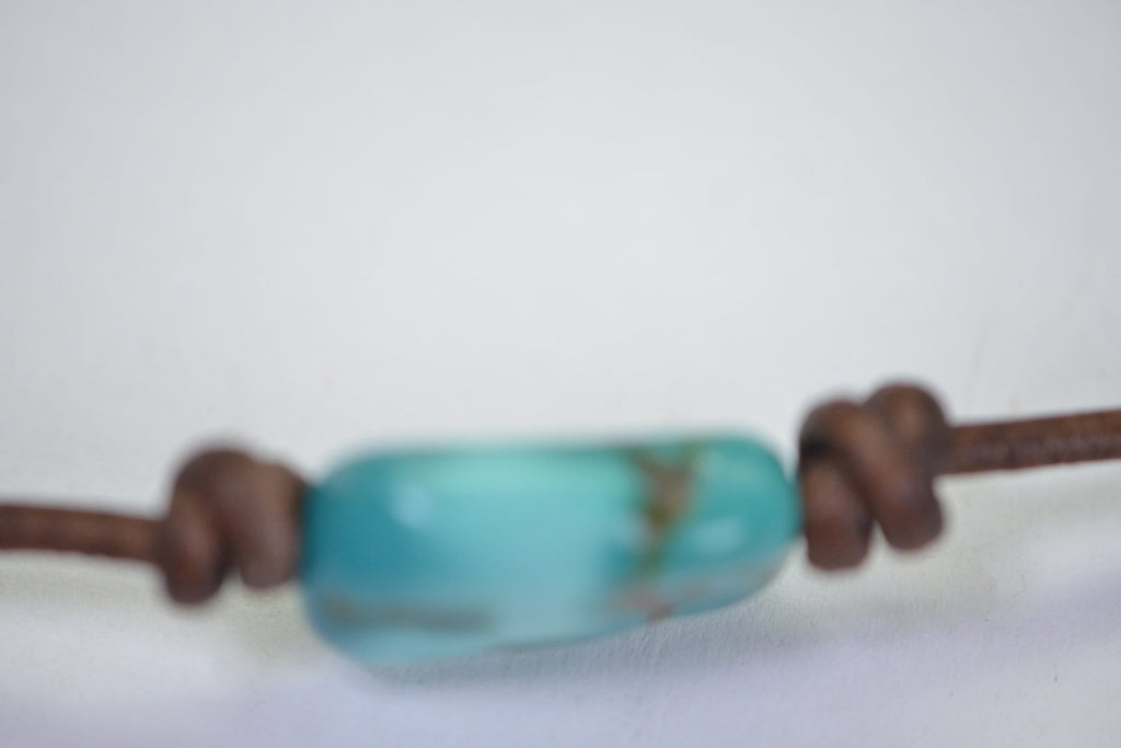 Turquoise Choker Necklace Single Large Stone  Kingdom Turquoise On Leather Cord