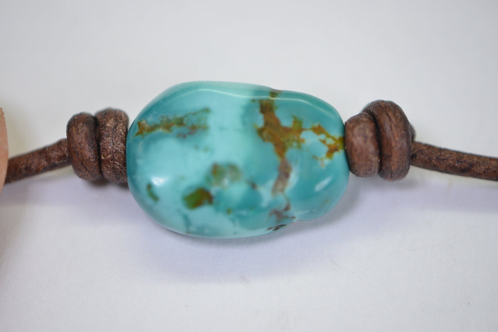 Turquoise Choker Necklace Single Large Stone  Kingdom Turquoise On Leather Cord