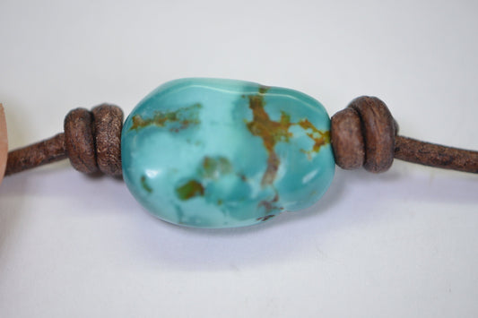 Turquoise Choker Necklace Single Large Stone  Kingdom Turquoise On Leather Cord