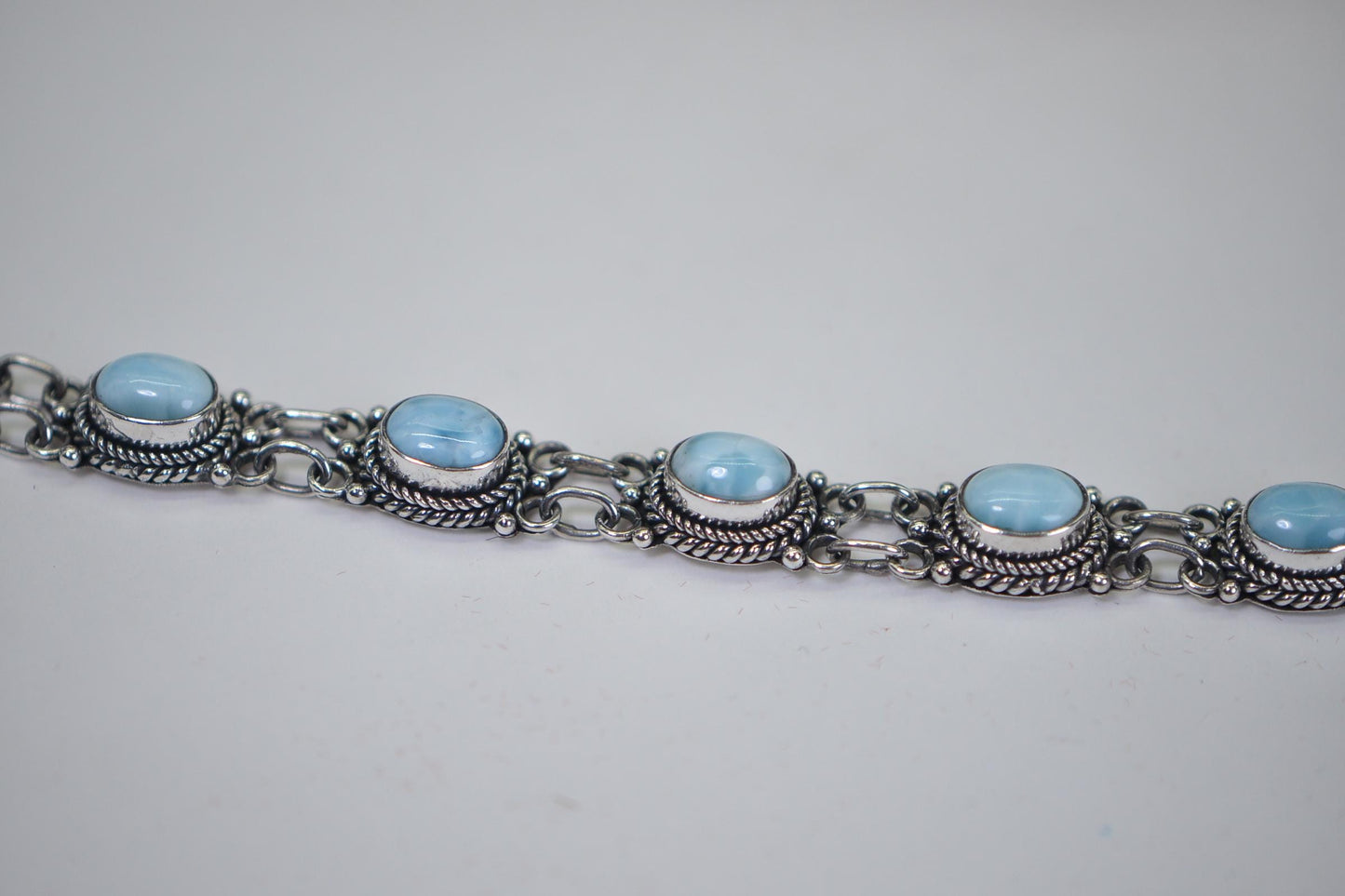 Larimar Bracelet  Solid  Sterling Silver Bezel Set Oval Stone Natural Gemstone Bracelet