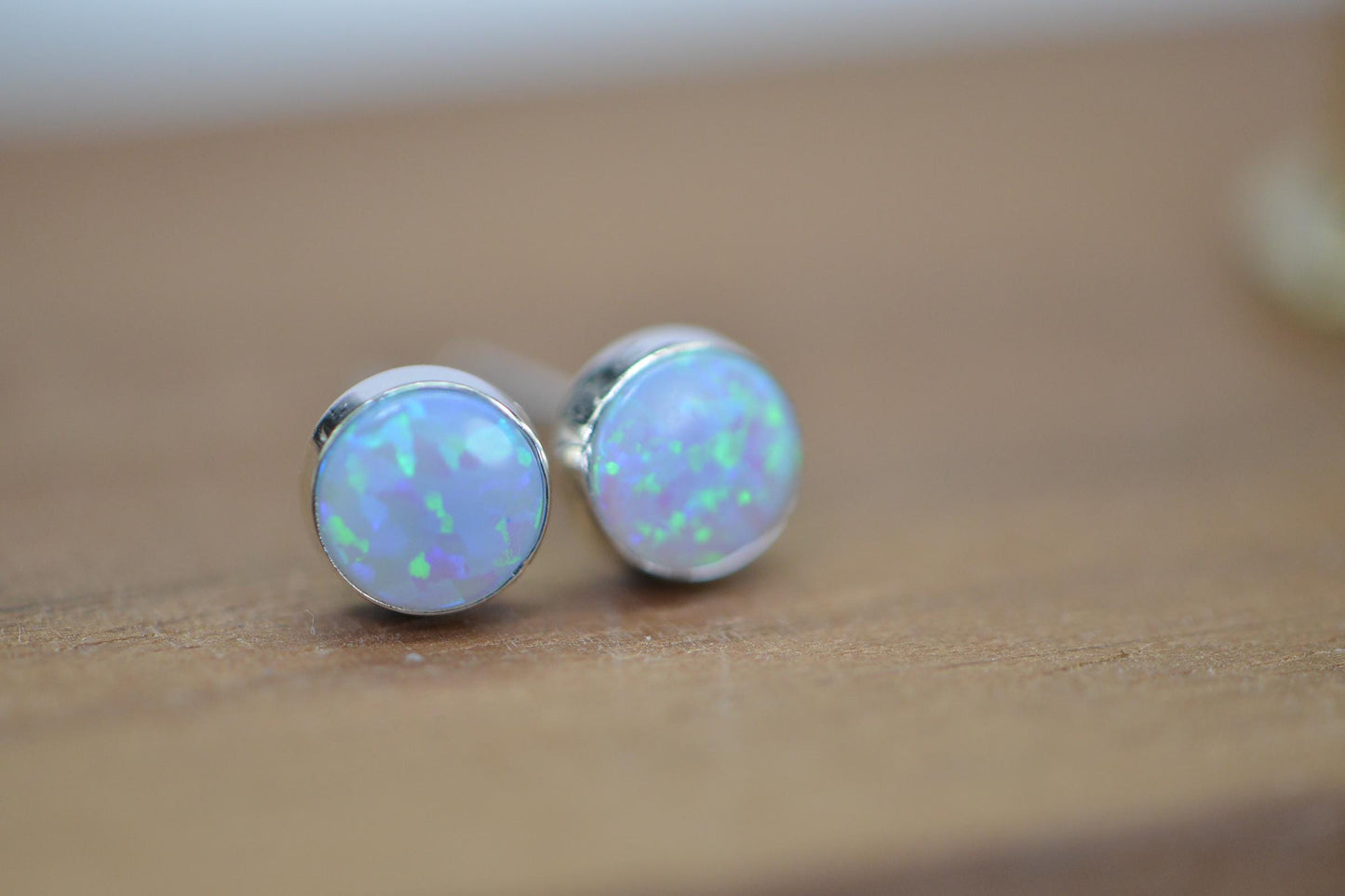 Light Blue Opal Stud Earrings  Post Earrings Gemstone Jewelry Birthstone October