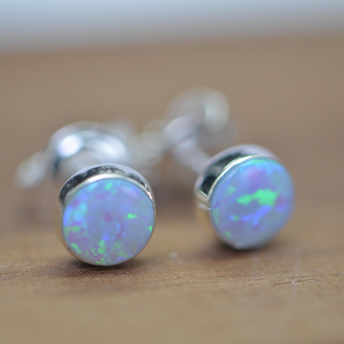 Light Blue Opal Stud Earrings  Post Earrings Gemstone Jewelry Birthstone October