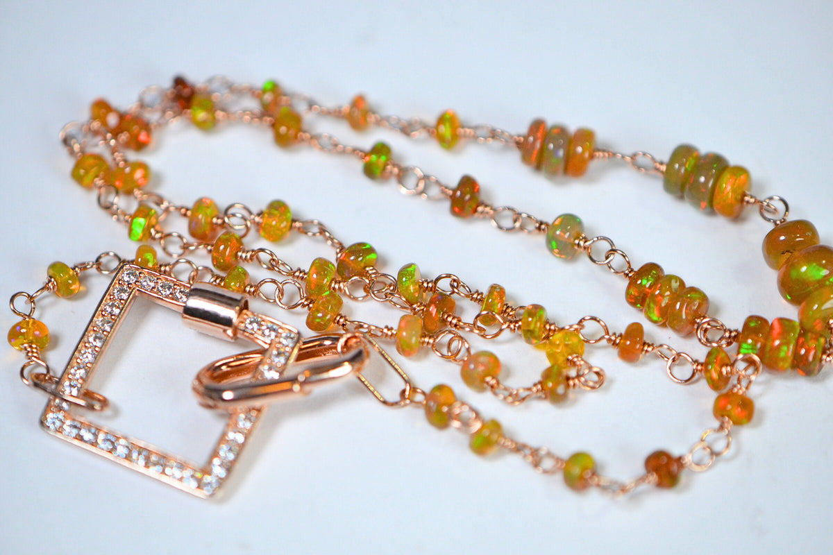 Ethiopian Opal Choker: Brown Orange Gemstone, 14K Rose Gold Filled