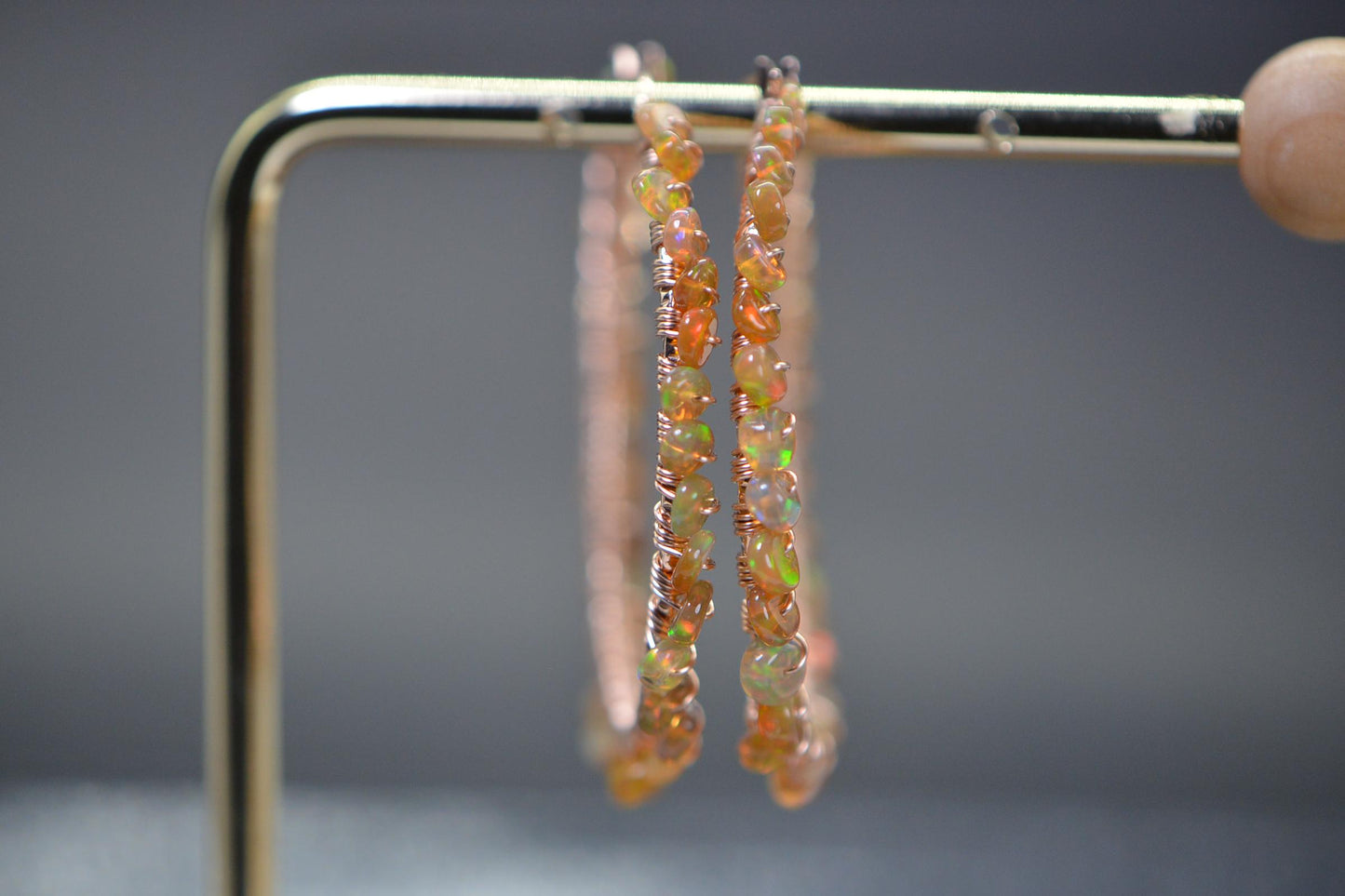 Ethiopian Opal Hoop Earrings: 14K Rose Gold Filled Wire Wrapped Gemstone