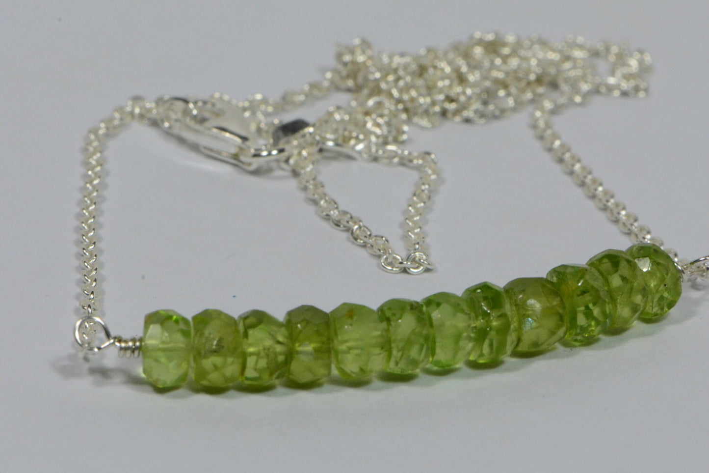 Birthstone Necklace Natural Peridot Necklace On Sterling silver cable Chain  Gemstone Jewelry