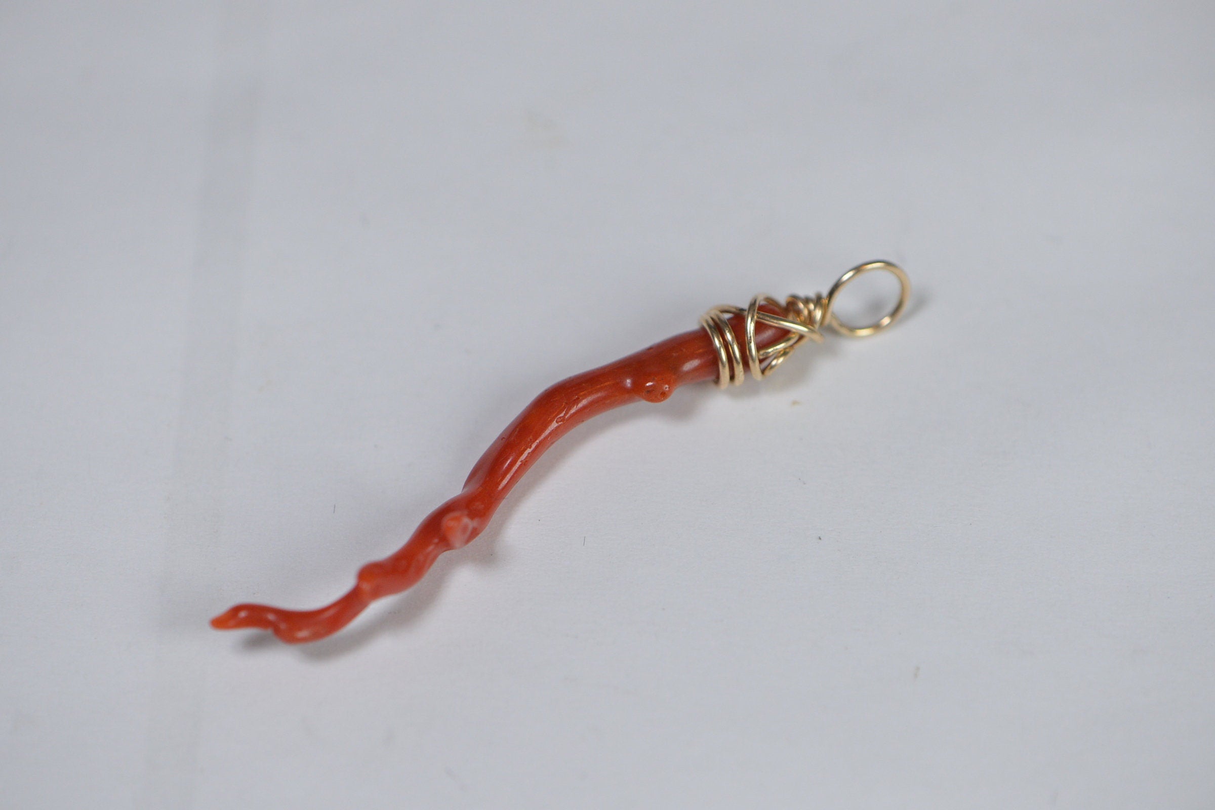 Red Coral Branch Pendant: 14K Gold Filled Wire Wrapped Italian Charm