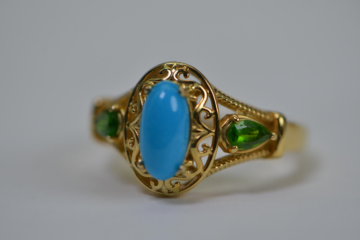 Arizona Sleeping Beauty Turquoise Ring Triplet Stone 14K Yellow Gold Over Sterling Silver