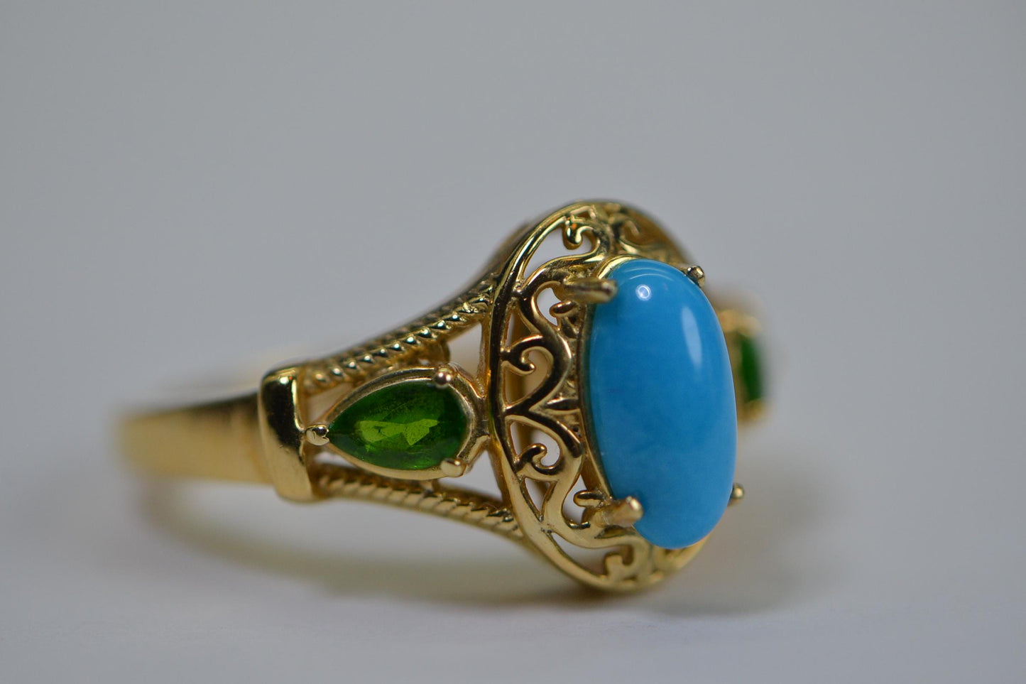 Arizona Sleeping Beauty Turquoise Ring Triplet Stone 14K Yellow Gold Over Sterling Silver