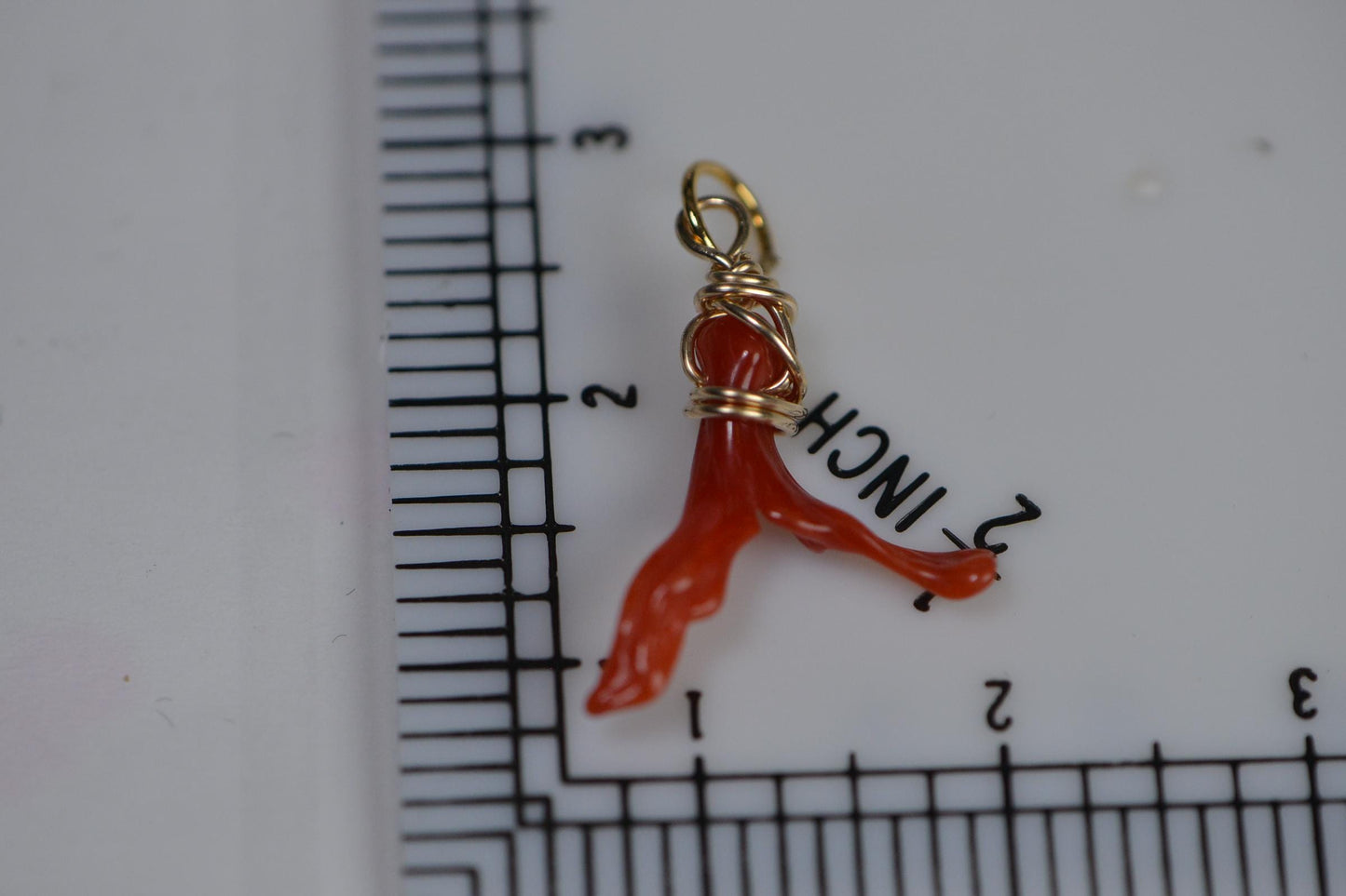 14K Gold Mediterranean Coral branch Red Orange Pendant Charm Minimalist Tiny Coral