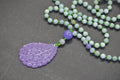 Carved Floral Purple Jade Pendant Necklace: Burma Green Jade Knotted Lariat, 26 inch