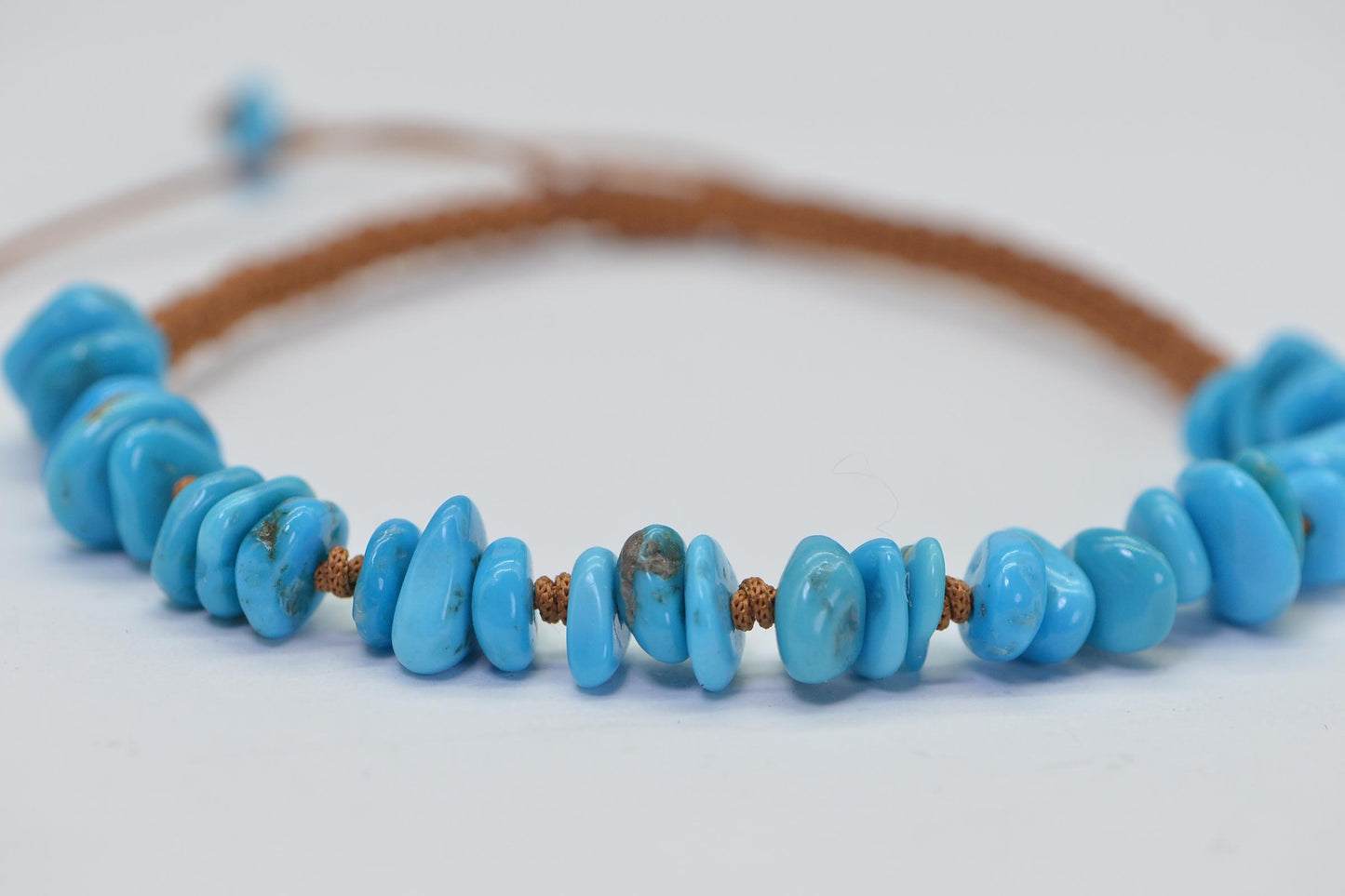 Sleeping Beauty Turquoise Chip Bracelet: Macrame Knotted, Untreated Gemstone