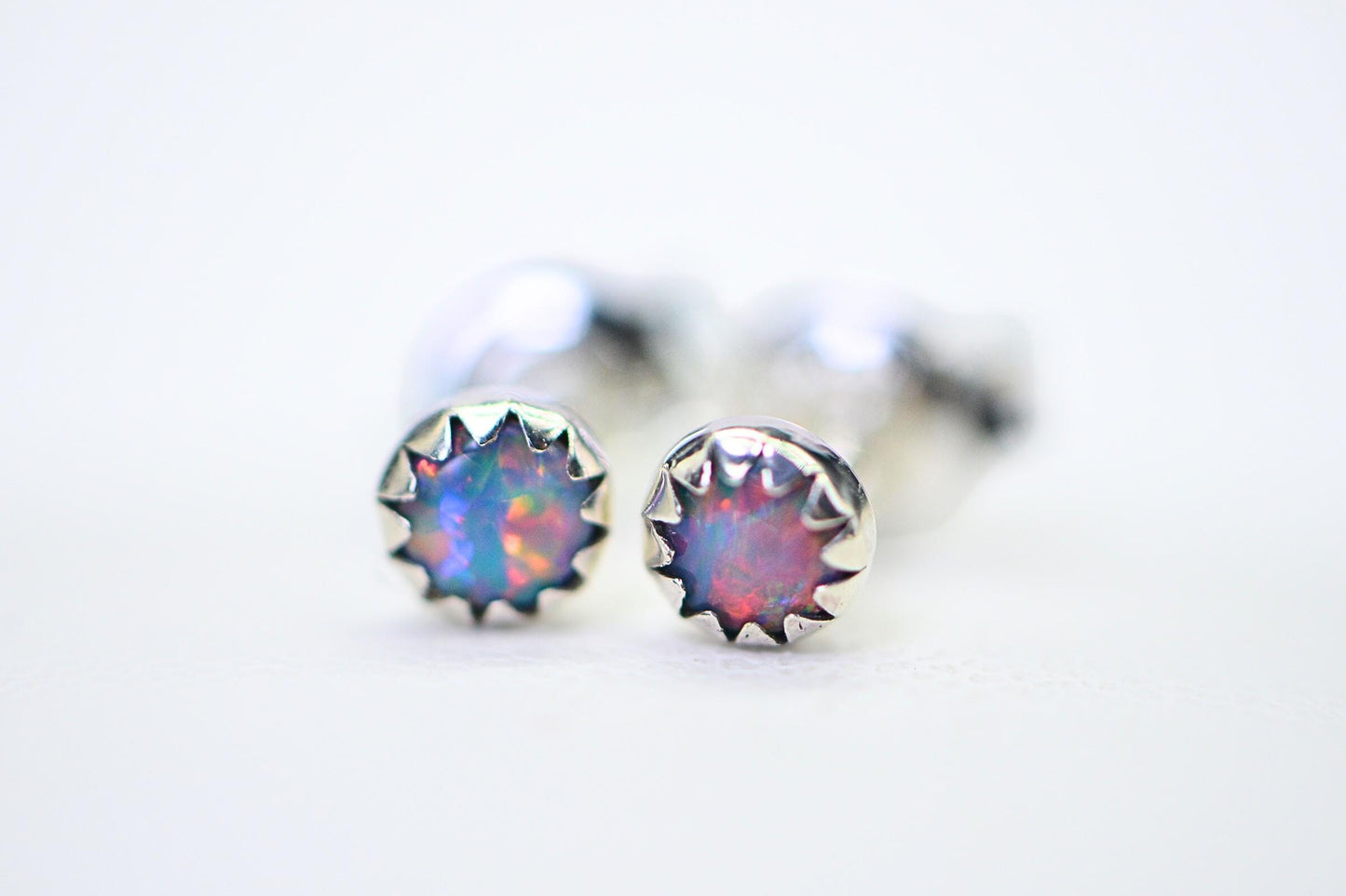 Extra Tiny Australian Black Opal Stud Earrings  Post Earrings Gemstone Jewelry Birthstone October