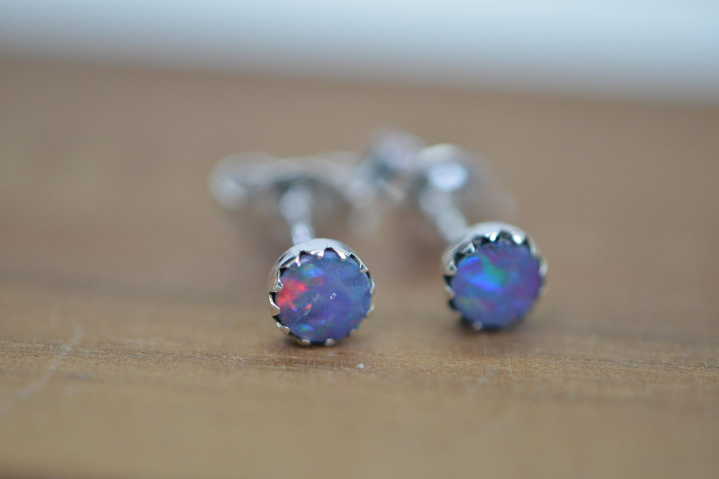 Extra Tiny Australian Black Opal Stud Earrings  Post Earrings Gemstone Jewelry Birthstone October