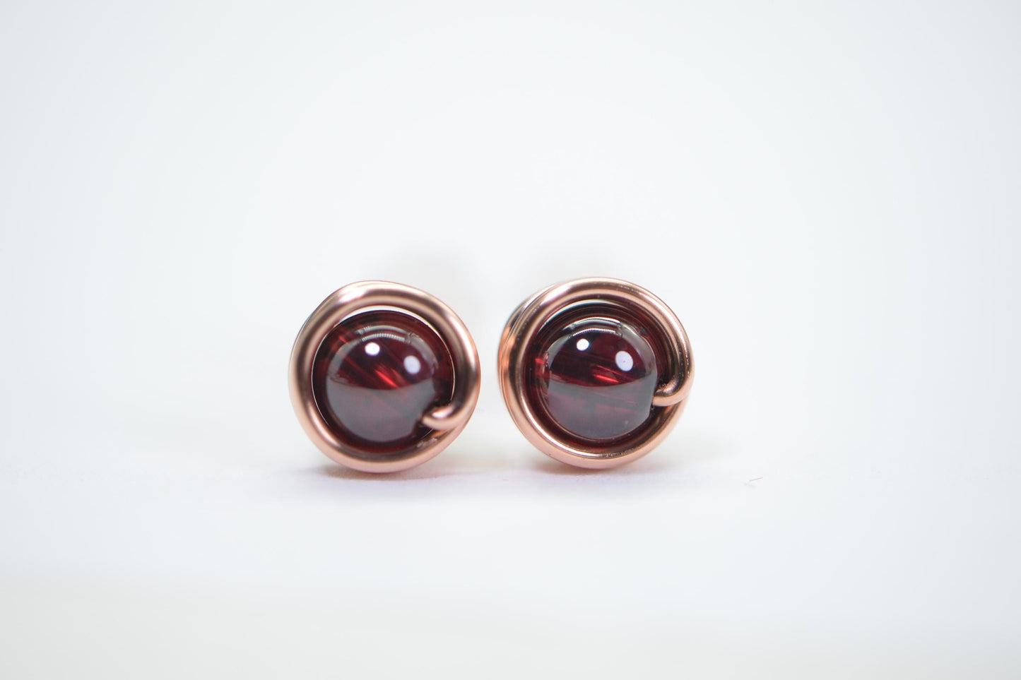 Red Garnet Copper wire wrapped studs earring Garnet post earrings Gift for her