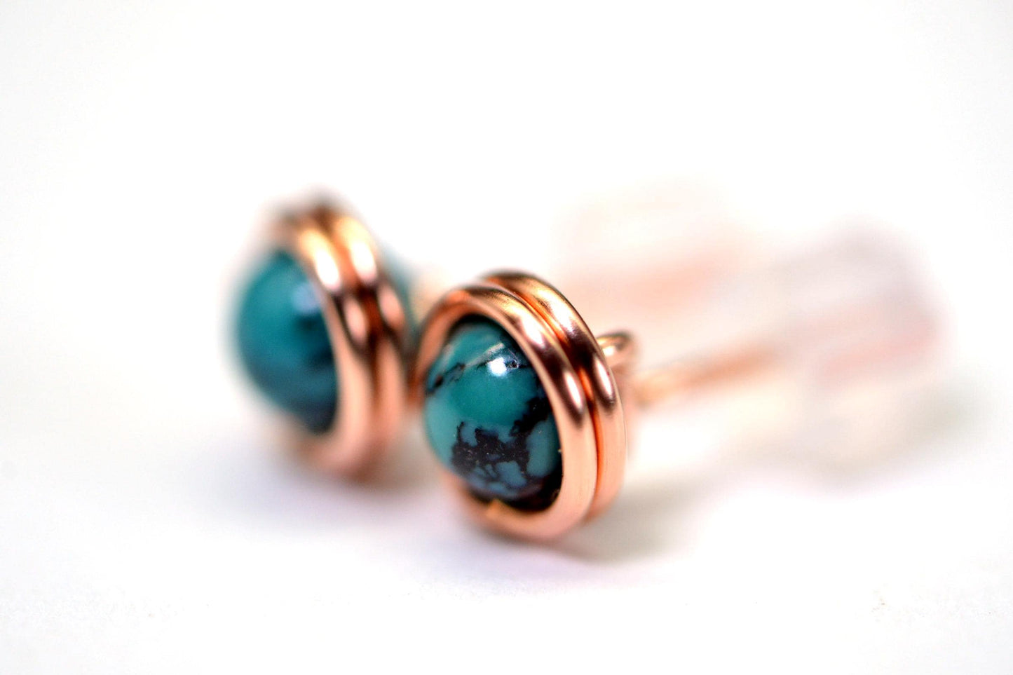 Copper wire wrapped studs earring Turqouise post earrings Gift for her