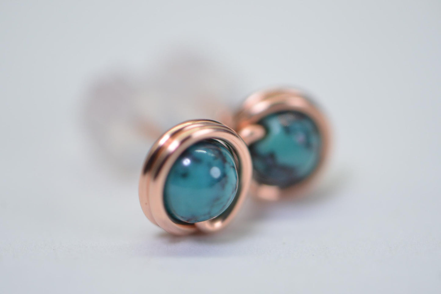 Copper wire wrapped studs earring Turqouise post earrings Gift for her