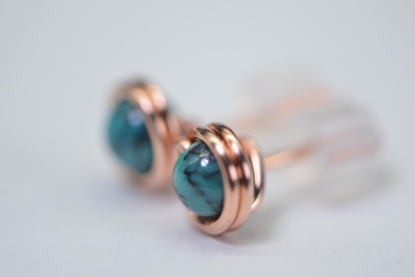 Copper wire wrapped studs earring Turqouise post earrings Gift for her