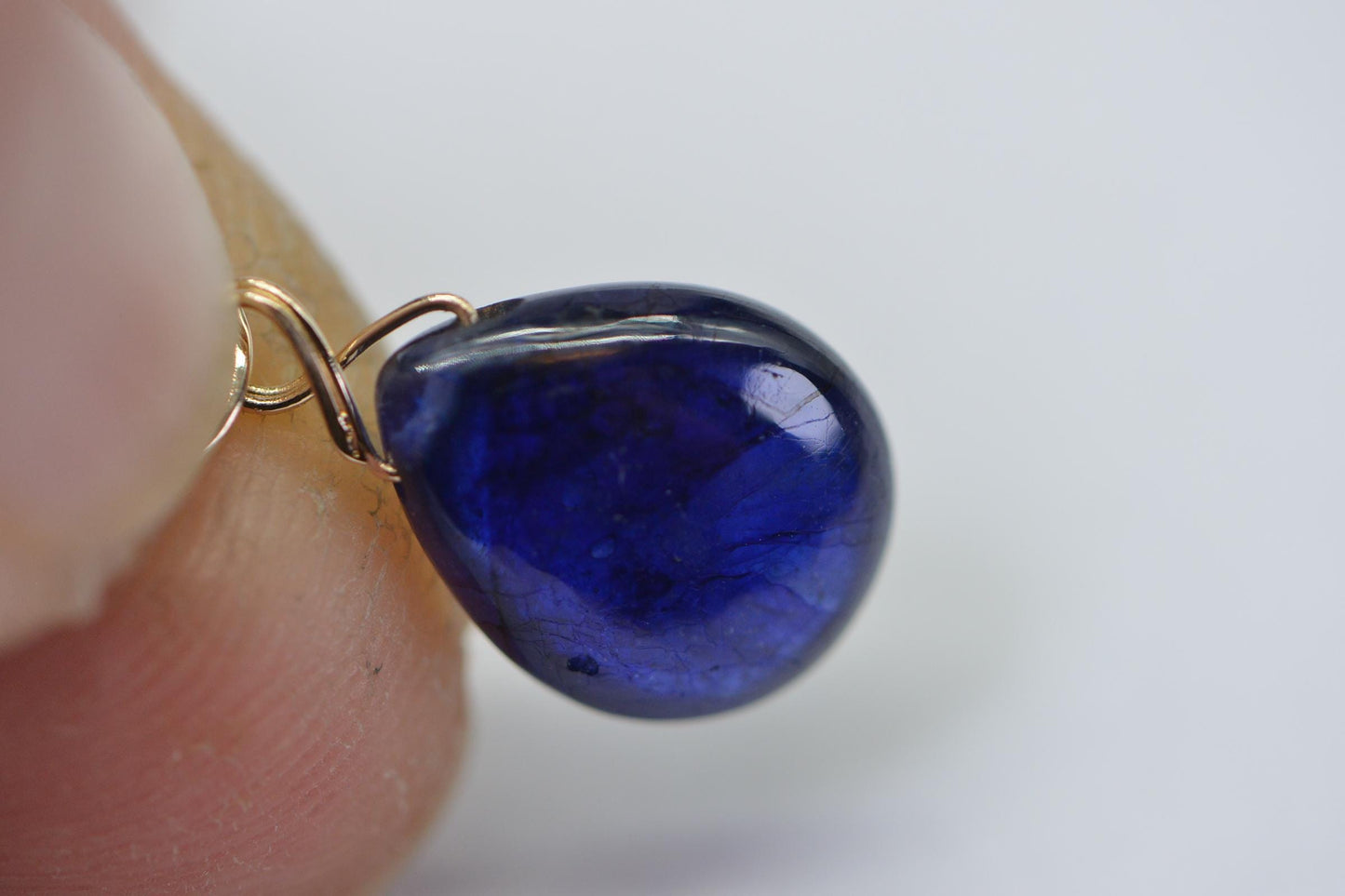 6ct Natural Sapphire 14K Solid Gold Pendant: Wire Wrapped Birthstone Charm